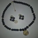 Чокер и серьги из матового чёрного агата