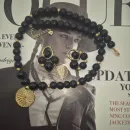 Чокер и серьги из матового чёрного агата