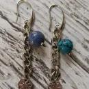 Серьги цепочки ассиметричные с бирюзой и дюмортьеритом