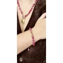 Браслет из натурального арбузного кварца с позолоченной бусиной