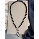 Колье из натурального черного оникса, подвеска барочная жемчужина