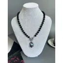 Колье из натурального черного оникса, подвеска барочная жемчужина