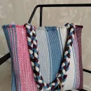 Сумка шопер из хлопковвых шнурков. Ручное ткачество.