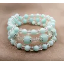 Браслет многорядный амазонит и горный хрусталь