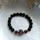 Мужской браслет с ДЗИ 1 глаз, агатом и вулканической лавой.