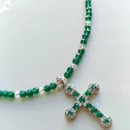 Чокер зеленая шпинель и крестик с цирконами