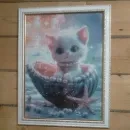 картина, панно, котенок в ракушке, алмазная мозаика
