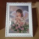 Картина вышитая бисером, ангелочек в розах