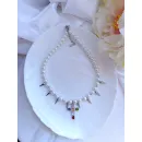 Колье жемчужное с шипами и крестиком