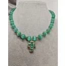 Бусы кошачий глаз с крестиком