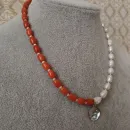 Бусы из речного жемчуга и запеченного коралла с кулоном "Инь-Янь" серебро 925, браслет в подарок при покупке в течении 3х дней