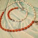 Бусы из речного жемчуга и запеченного коралла с кулоном "Инь-Янь" серебро 925, браслет в подарок при покупке в течении 3х дней