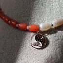 Бусы из речного жемчуга и запеченного коралла с кулоном "Инь-Янь" серебро 925, браслет в подарок при покупке в течении 3х дней