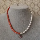 Бусы из речного жемчуга и запеченного коралла с кулоном "Инь-Янь" серебро 925, браслет в подарок при покупке в течении 3х дней