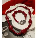 Комплект бусы и браслет из жемчуга майорка, цвет бордо