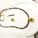 Комплект: бусы из натурального граненого граната и подвески с гранатом под золото, серьги с гранатом