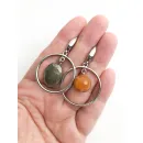 Асимметричные серьги ручной работы с пиритом и симбирцитом «Галактика» в стиле геометрия