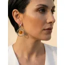 Асимметричные серьги ручной работы с пиритом и симбирцитом «Галактика» в стиле геометрия