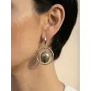 Асимметричные серьги ручной работы с пиритом и симбирцитом «Галактика» в стиле геометрия