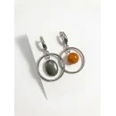 Асимметричные серьги ручной работы с пиритом и симбирцитом «Галактика» в стиле геометрия