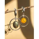 Асимметричные серьги ручной работы с пиритом и симбирцитом «Галактика» в стиле геометрия