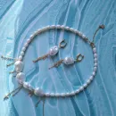 Бусы из натурального речного жемчуга и жемчужин майорка и серьги к ним