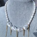 Бусы из натурального речного жемчуга и жемчужин майорка и серьги к ним