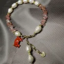 Комплект: колье, браслет и серьги из натурального речного жемчуга и кварца с подвесками