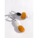 Асимметричные серьги с симбирцитом, белым и черным агатом ручной работы | Серьги в стиле геометрия с натуральными камнями