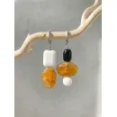 Асимметричные серьги с симбирцитом, белым и черным агатом ручной работы | Серьги в стиле геометрия с натуральными камнями