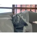 Авторская джинсовая баска с белым кружевом и бусами «жемчуг»