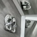 Авторские кроссовки ручной работы с объёмной вышивкой, серебристые.