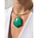 Колье-чокер с кулоном из натурального малахита ручной работы | Стильное колье с малахитовым кулоном