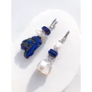 Асимметричные серьги с азуритом, премиальным барочным жемчугом и лазуритом ручной работы