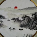 Картина вышитая крестом "Зимний восточный пейзаж"