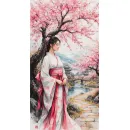 Картина маслом "Девушка в сакуре" (акварельный стиль)