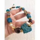 Колье из микса апатита, граната, агата, бронзита, лэмпворк, натурального и искусственного жемчуга