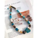 Колье из микса апатита, граната, агата, бронзита, лэмпворк, натурального и искусственного жемчуга