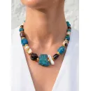 Колье из микса апатита, граната, агата, бронзита, лэмпворк, натурального и искусственного жемчуга