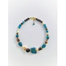 Колье из микса апатита, граната, агата, бронзита, лэмпворк, натурального и искусственного жемчуга