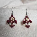 Комплект: Браслет и серьги "Вишня на креме" фриволите