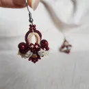 Комплект: Браслет и серьги "Вишня на креме" фриволите