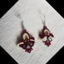 Комплект: Браслет и серьги "Вишня на креме" фриволите