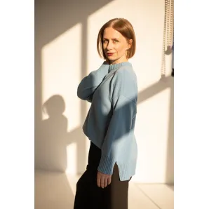 Свитер оверсайз, цвет голубой, состав: кашемир 10%, меринос 90%, размер 44-46