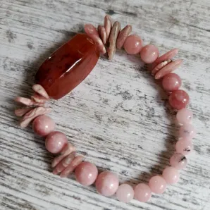 Браслет из кварца с агатом и родохрозитом