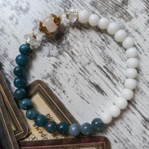 Браслет из дюмортьерита и моржовой кости с розовым кварцем