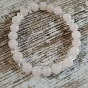 Браслет из розового кварца с хрусталем кракле