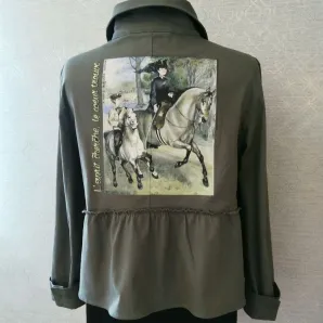 Джинсовый тонкий летний жакет с принтом ручной работы с лошадьми " Огюст Ренуар