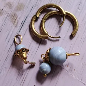 Серьги конго с голубым агатом