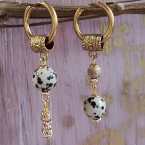 Серьги конго с яшмой и майфанитом